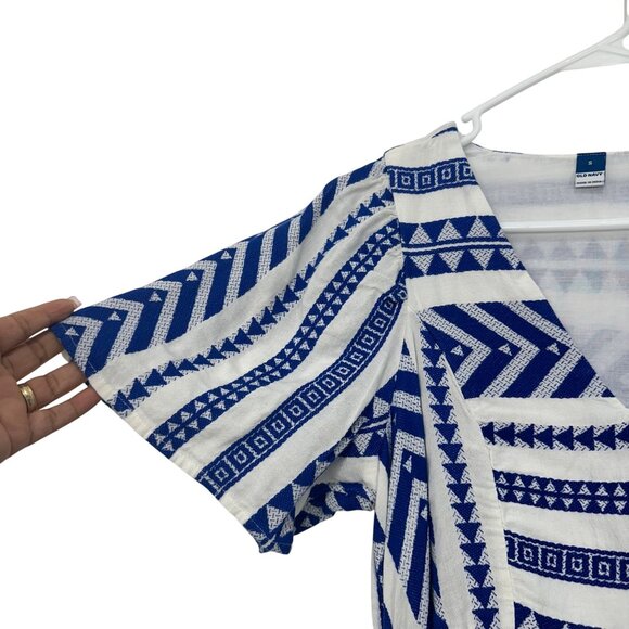 Old Navy Women Blue/White Geometric Print V-Neck Short Sleeve Dress SZ S Pockets - Picture 9 of 14